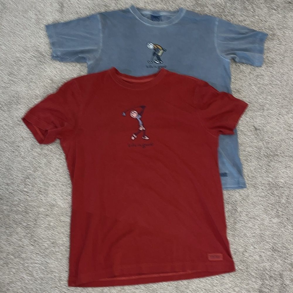 2-Gray & Red Life is Good Crusher Iron Golf Golfer Happy Face clubs T Shirt M